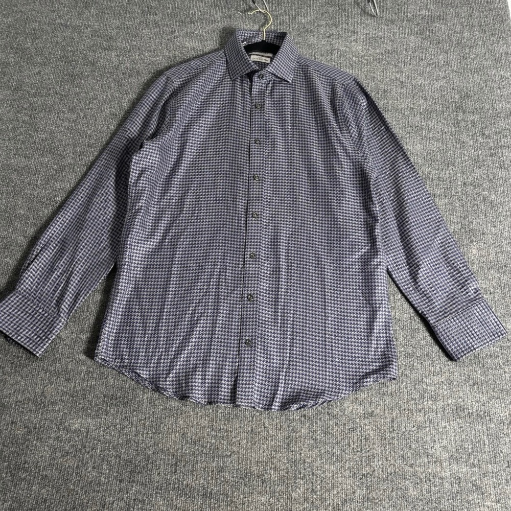 TWILLORY Tailored Fit Men's Houndstooth‎ Dress Shirt 16 32/33 Non Iron Cotton